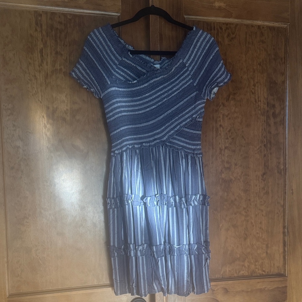 Japna Elegant Blue Striped Midi Dress